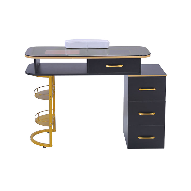 HZ2055 / HZ2055B 매니큐어 테이블 유리 상판 네일 데스크 스테이션(서랍 4개 및 2단 수납선반 포함)