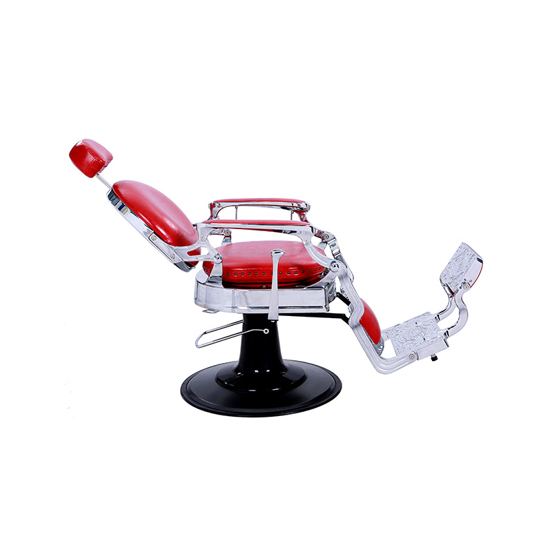 HZ8799DR 레드 샤이니 실버 프레임 이발 의자